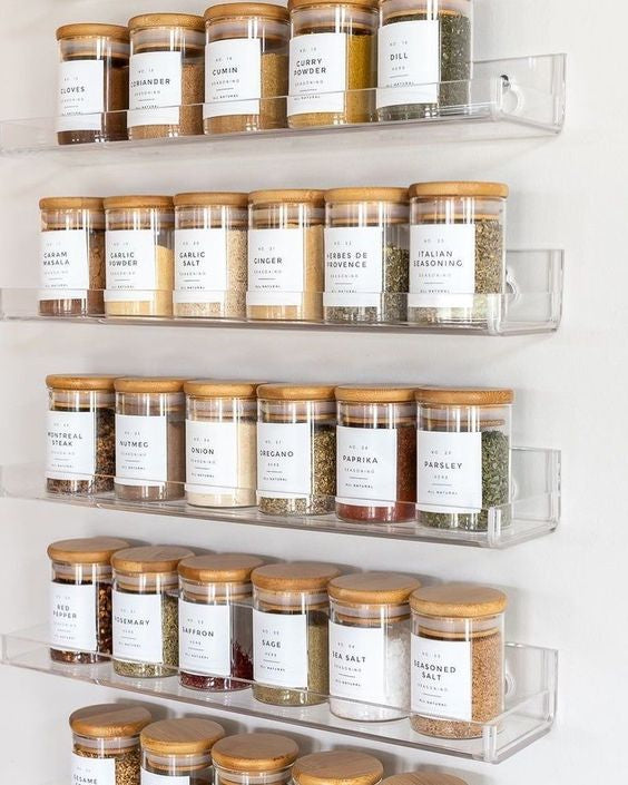 Wooden Lid Glass Spice Jars (120 ml) with FREE Spice Stickers