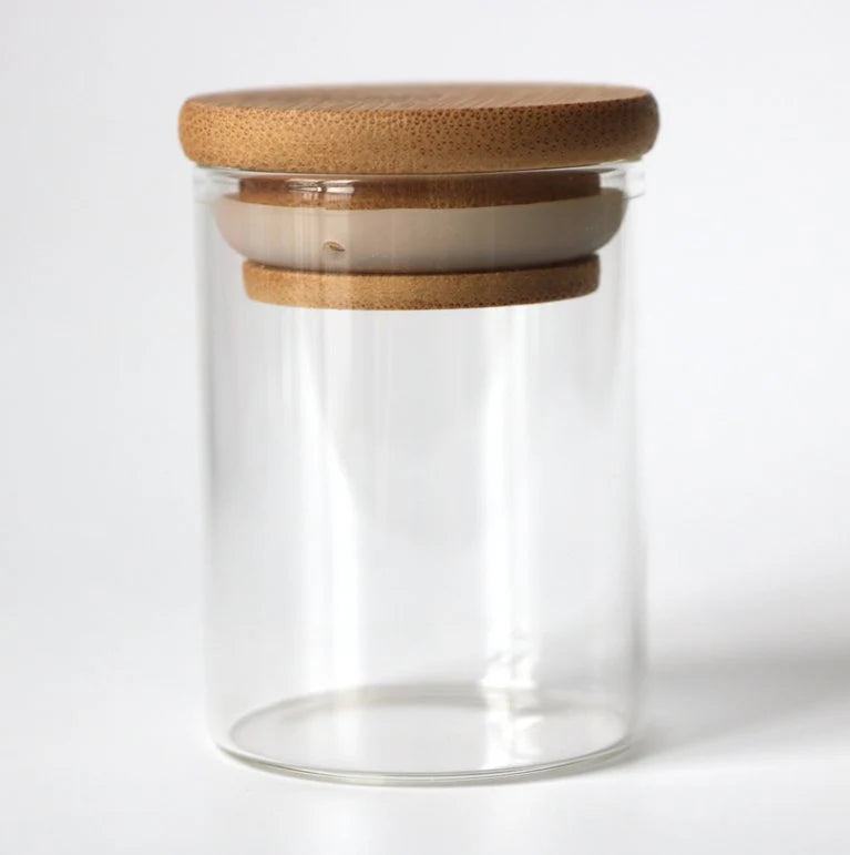 Wooden Lid Glass Spice Jars (120 ml) with FREE Spice Stickers